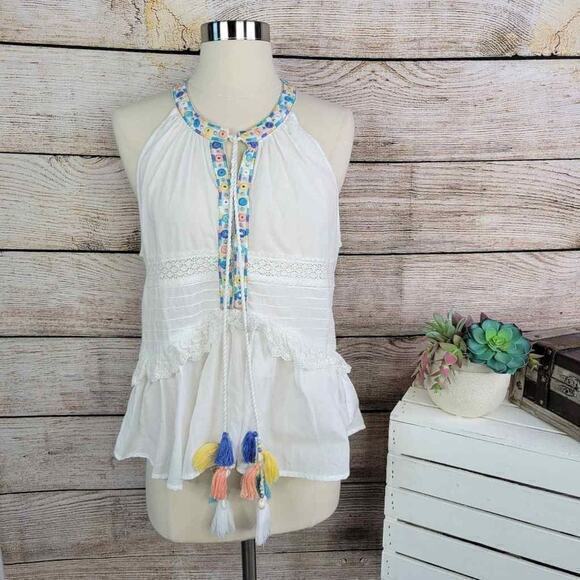 Super Natural Women's Embroidered‎ Floral Lace Pleated Top Size Medium - Picture 1 of 7